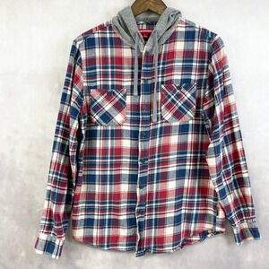 Unionbay Mens Plaid Flannel Shirt Hoodie Small Skater Grunge Y2K‎ Retro Street